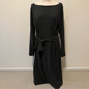 J. Jill Wearever Dress Womens 2X Gray Midi Stretch Jersey Tie Front Long Sleeve